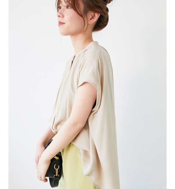  「《手洗い可能》T/R追撚フレンチスリーブブラウス」|シャツ・ブラウス|