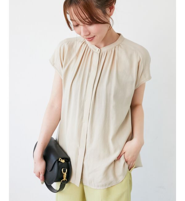  「《手洗い可能》T/R追撚フレンチスリーブブラウス」|シャツ・ブラウス|