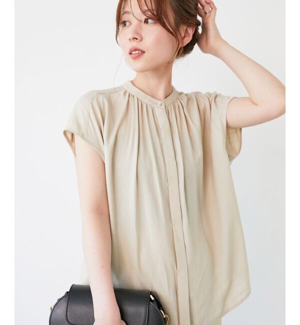  「《手洗い可能》T/R追撚フレンチスリーブブラウス」|シャツ・ブラウス|