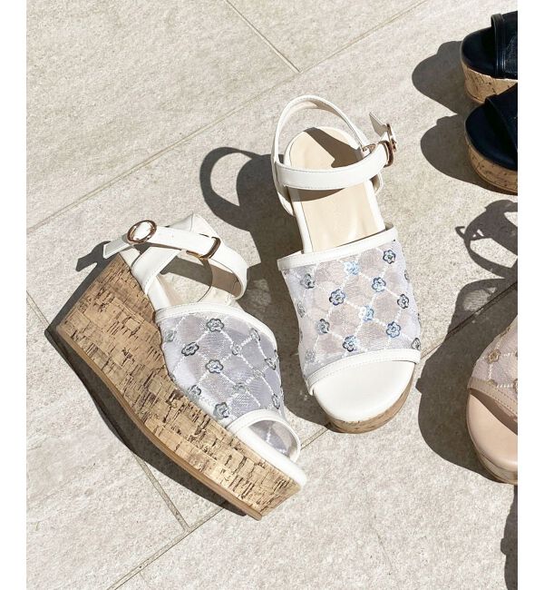  「エンブロイダリーチュールサンダル」|サンダル|シルバー