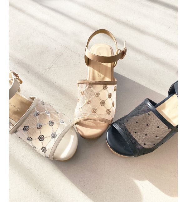  「エンブロイダリーチュールサンダル」|サンダル|