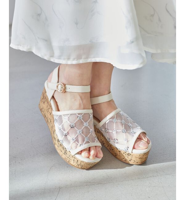  「エンブロイダリーチュールサンダル」|サンダル|