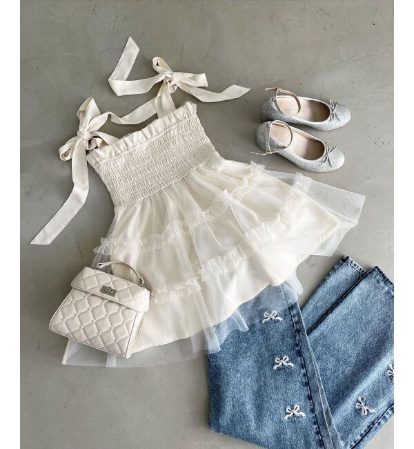 MAJESTICLEGON「マルチway肩リボンチュールビスチェ」|キャミソール|アイボリー