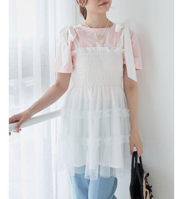 MAJESTICLEGON「マルチway肩リボンチュールビスチェ」|キャミソール|