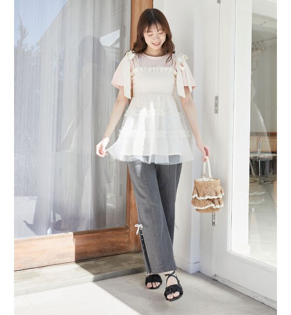 MAJESTICLEGON「マルチway肩リボンチュールビスチェ」|キャミソール|