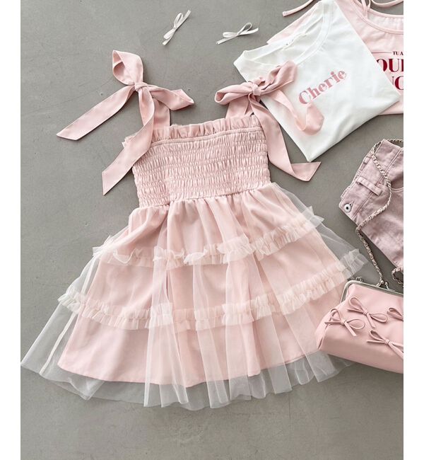 MAJESTICLEGON「マルチway肩リボンチュールビスチェ」|キャミソール|ピンク