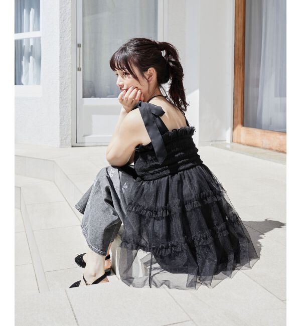 MAJESTICLEGON「マルチway肩リボンチュールビスチェ」|キャミソール|ブラック