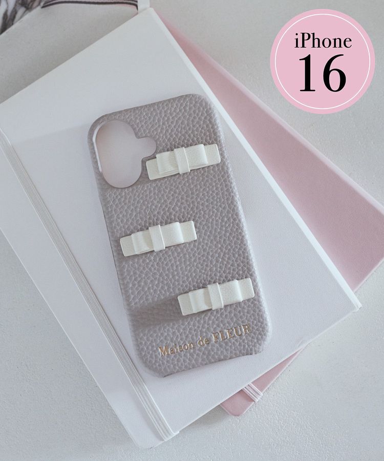 Maison de FLEUR「リボンアイフォン16ケース」|モバイルケース|グレイッシュブルー