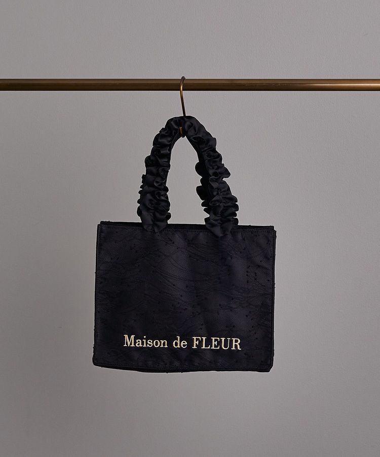 Maison de FLEUR「レースフリルハンドルスクエアトートSバッグ」|トートバッグ|ブラック