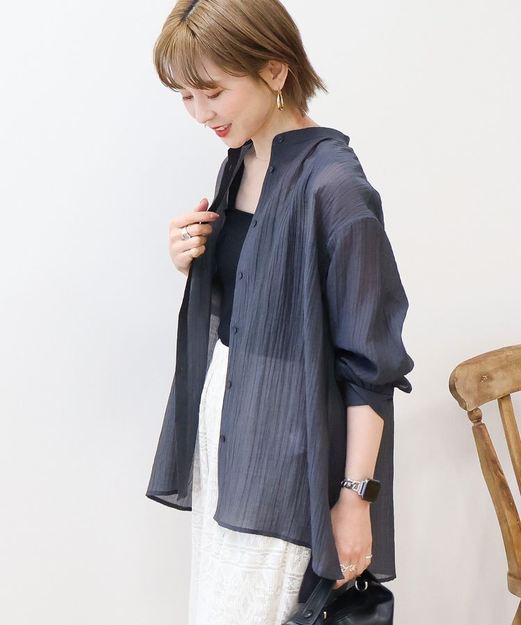 AMERICAN HOLIC「楊柳シアーバンドカラーシャツ」|シャツ・ブラウス|