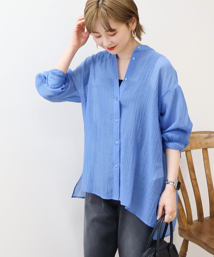 AMERICAN HOLIC「楊柳シアーバンドカラーシャツ」|シャツ・ブラウス|