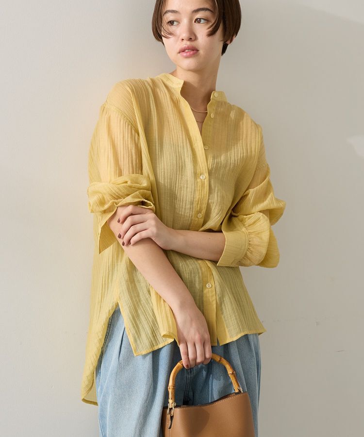 AMERICAN HOLIC「楊柳シアーバンドカラーシャツ」|シャツ・ブラウス|