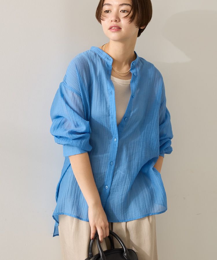 AMERICAN HOLIC「楊柳シアーバンドカラーシャツ」|シャツ・ブラウス|