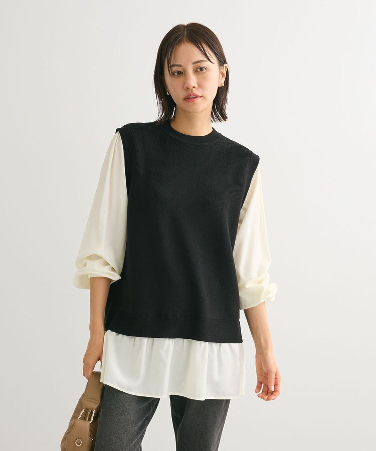 Green Parks「布帛ドッキングニットチュニック」|チュニック|Black