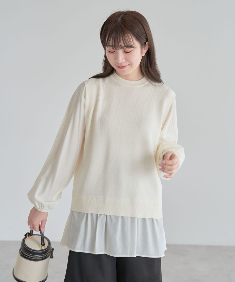 Green Parks「布帛ドッキングニットチュニック」|チュニック|Ecru
