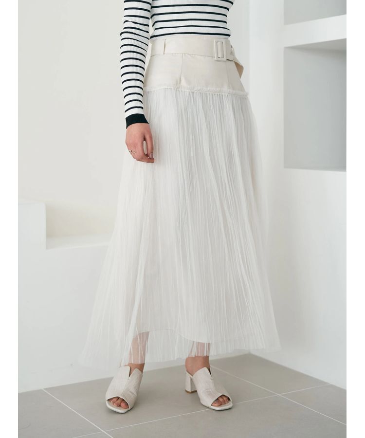 YECCA VECCA「シアープリーツMIXスカート」|スカート|Ivory