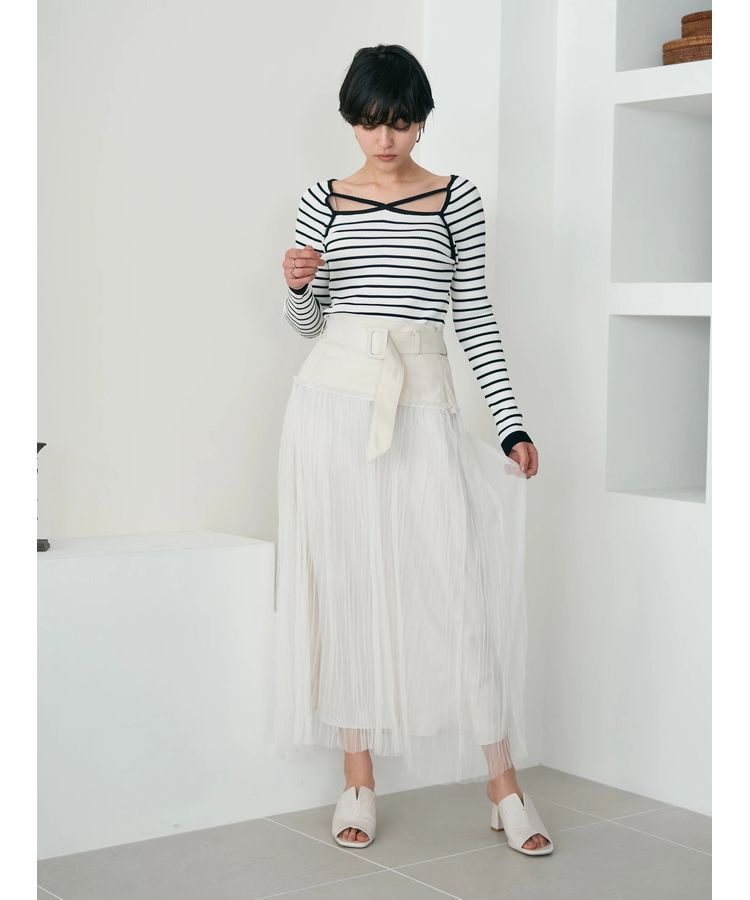 YECCA VECCA「シアープリーツMIXスカート」|スカート|