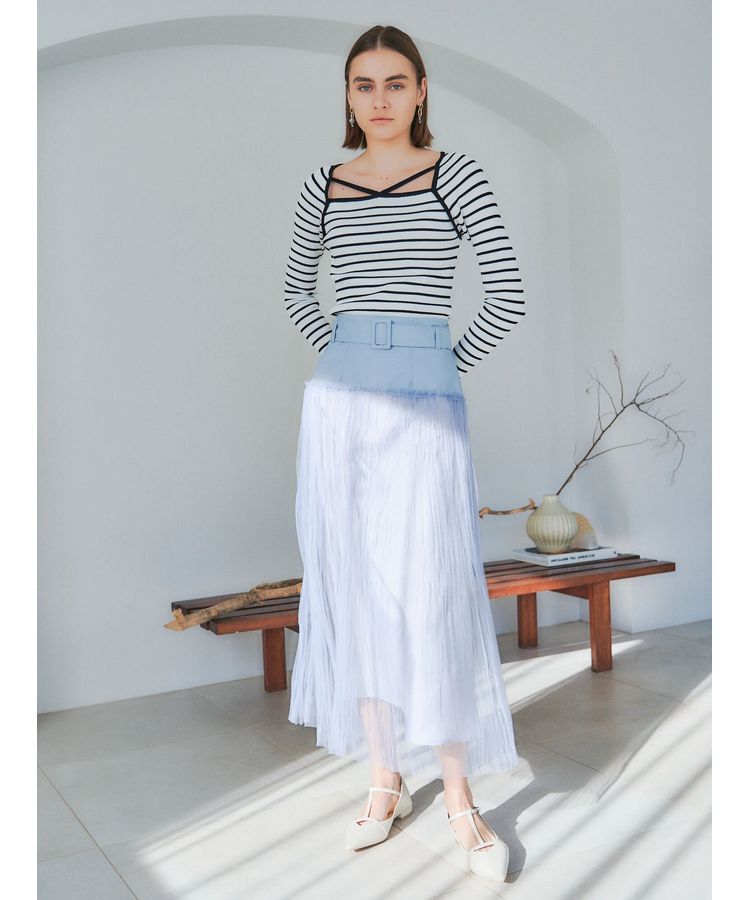 YECCA VECCA「シアープリーツMIXスカート」|スカート|