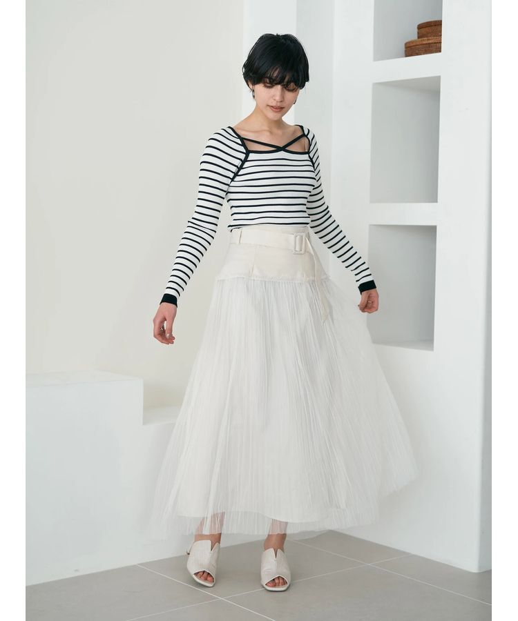 YECCA VECCA「シアープリーツMIXスカート」|スカート|