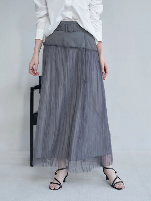 YECCA VECCA「シアープリーツMIXスカート」|スカート|