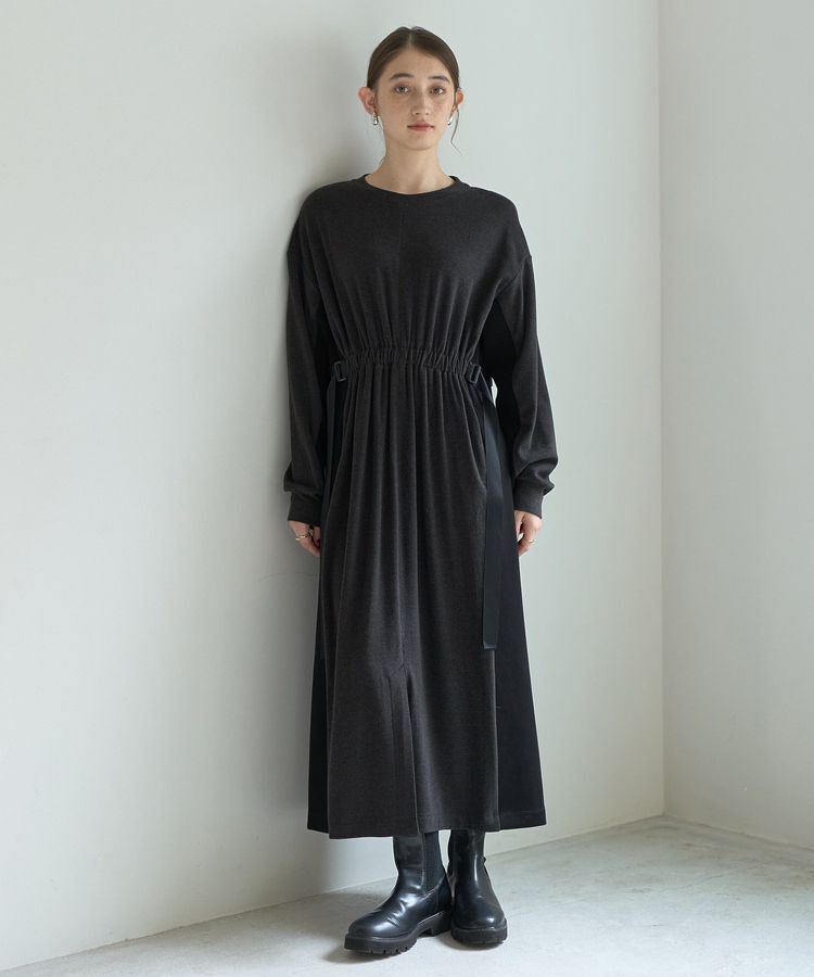 Editt by YECCA VECCA「配色ギャザーデザイン起毛ワンピース」|ワンピース|ダークグレー