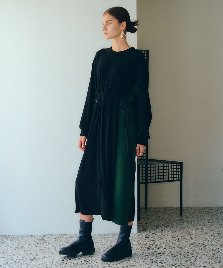 Editt by YECCA VECCA「配色ギャザーデザイン起毛ワンピース」|ワンピース|