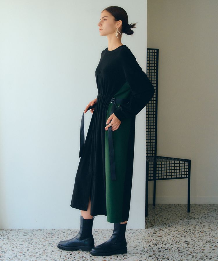 Editt by YECCA VECCA「配色ギャザーデザイン起毛ワンピース」|ワンピース|