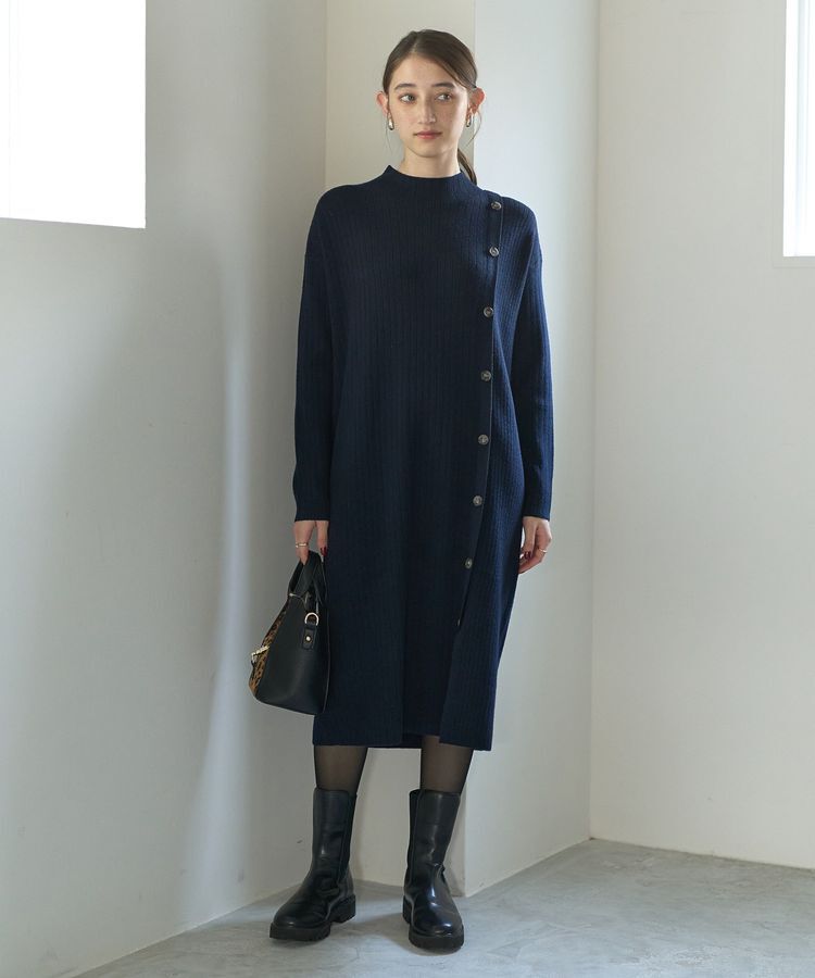 YECCA VECCA「釦デザインハイネックニットワンピース」|ワンピース|