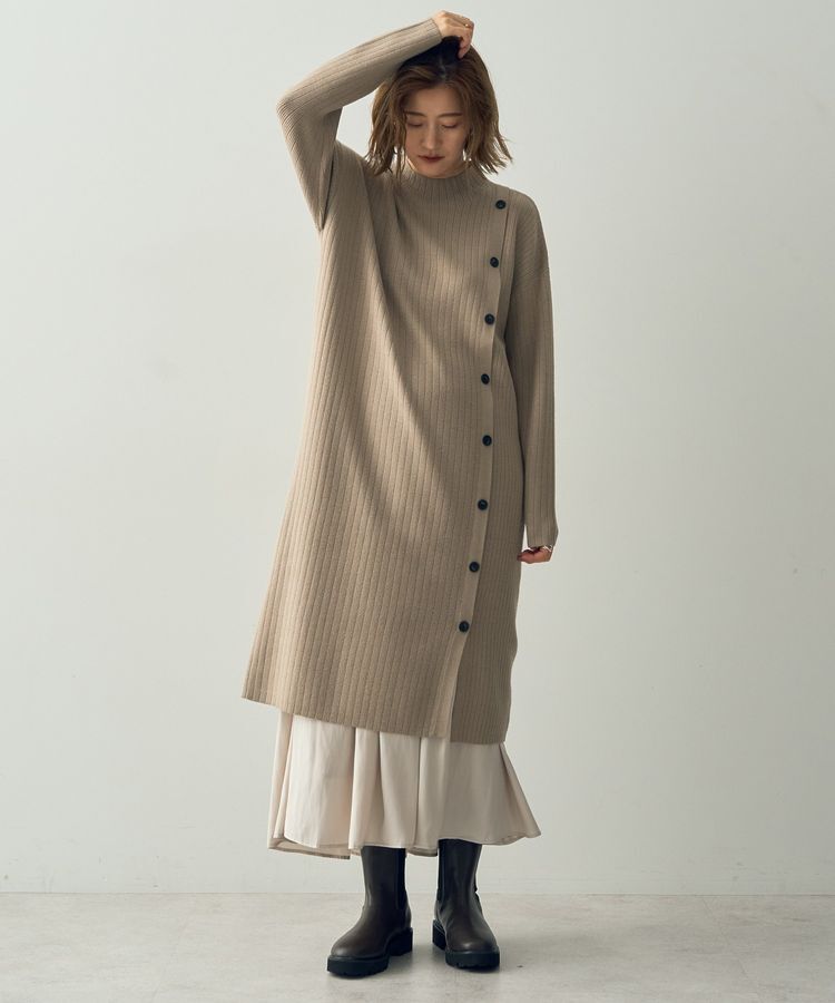 YECCA VECCA「釦デザインハイネックニットワンピース」|ワンピース|