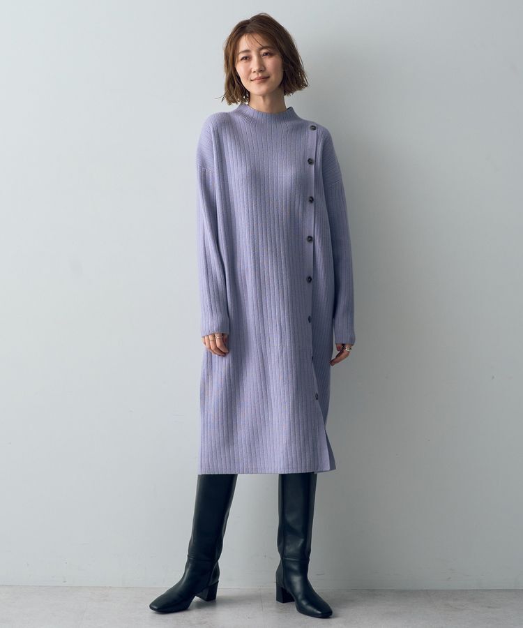 YECCA VECCA「釦デザインハイネックニットワンピース」|ワンピース|
