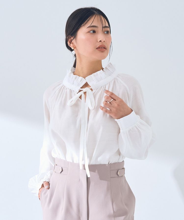 YECCA VECCA「スタンドカラーシアーリボンブラウス」|シャツ・ブラウス|Off White