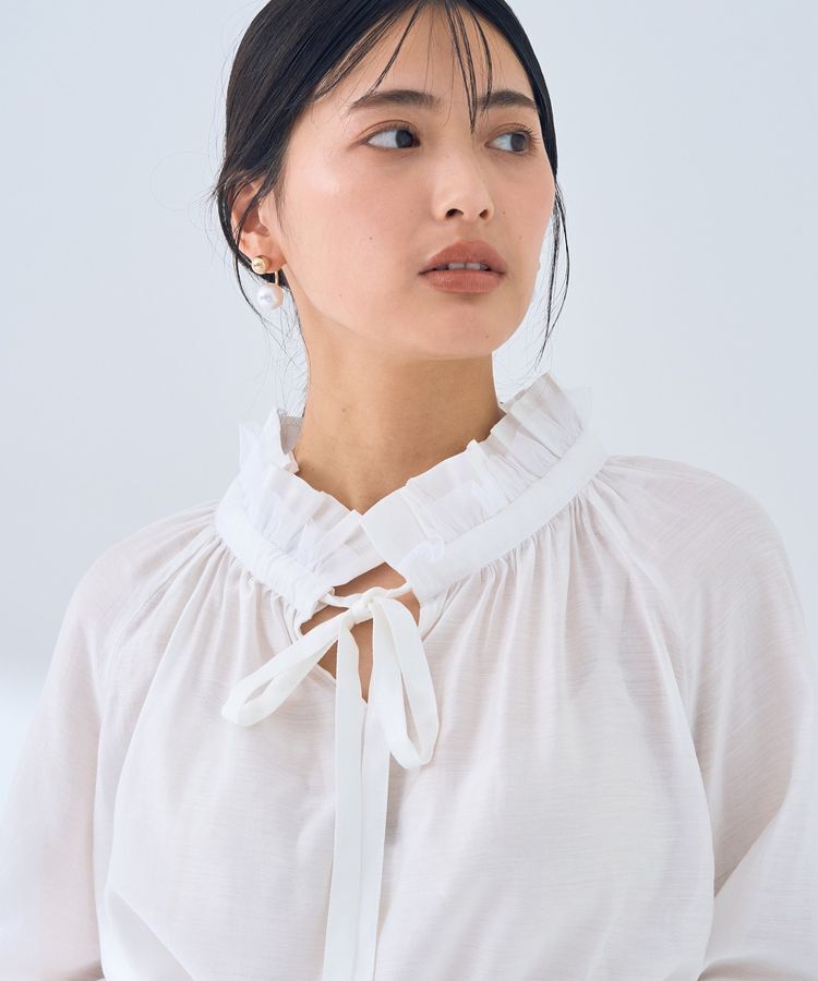 YECCA VECCA「スタンドカラーシアーリボンブラウス」|シャツ・ブラウス|