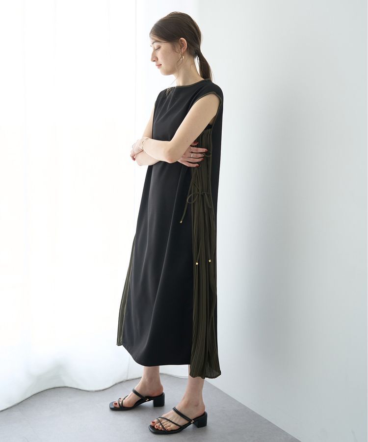 YECCA VECCA「プリーツMIX配色ワンピース」|ワンピース|Black