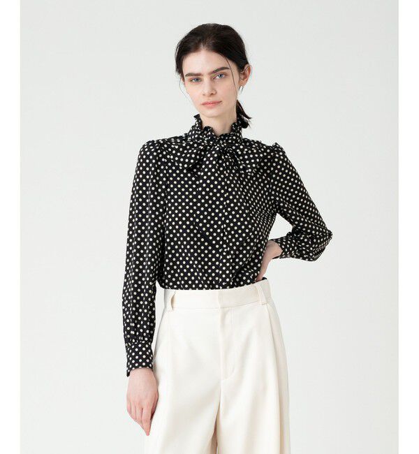 LOULOU WILLOUGHBY「【LOULOU WILLOUGHBY】デシンドットフリルボウタイブラウス」|シャツ・ブラウス|ブラック