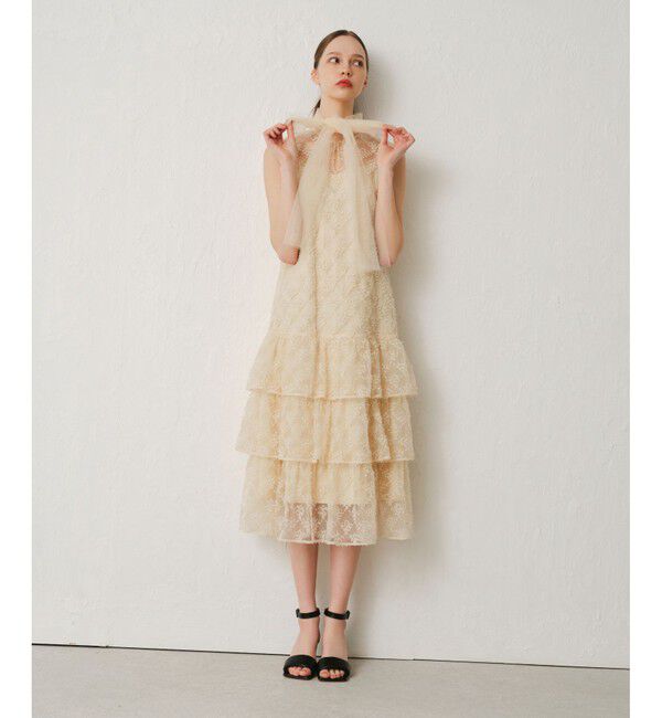 LOULOU WILLOUGHBY「【LOULOU WILLOUGHBY】パピヨンフラワーチュールワンピース」|ドレス|