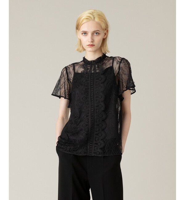 LOULOU WILLOUGHBY「【LOULOU WILLOUGHBY】レースオンレースフレア袖ブラウス」|シャツ・ブラウス|ブラック