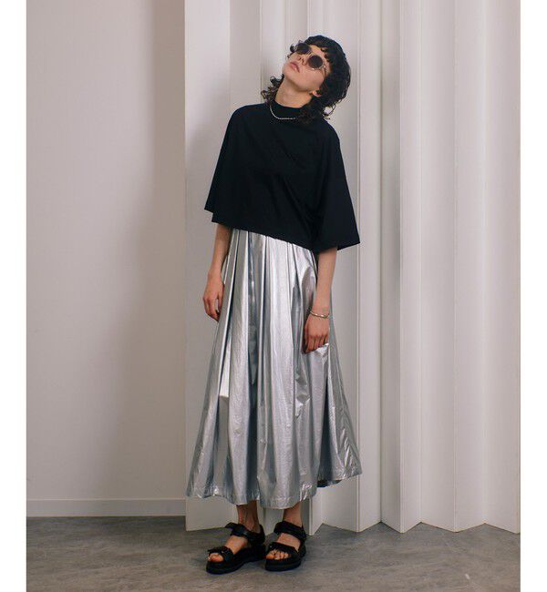 allureville「メタリックタックフレアスカート」|スカート|シルバー