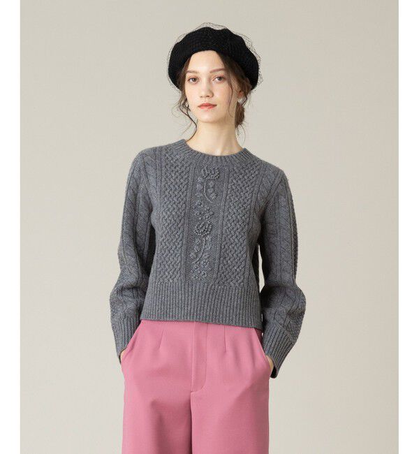 LOULOU WILLOUGHBY「【LOULOU WILLOUGHBY】フラワー刺繍ケーブルニット」|ニット・セーター|