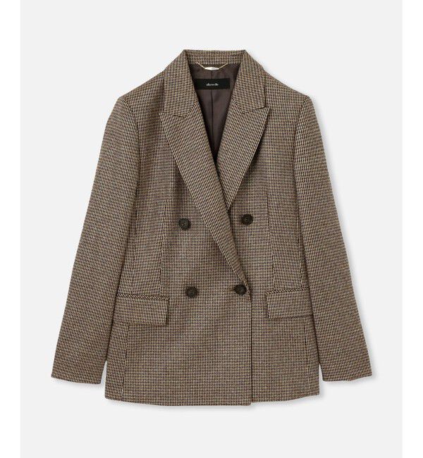 allureville「【セットアップ対応可能】ウールレーヨンガンクラブチェックダブルジャケット」|テーラードジャケット|ブラウン