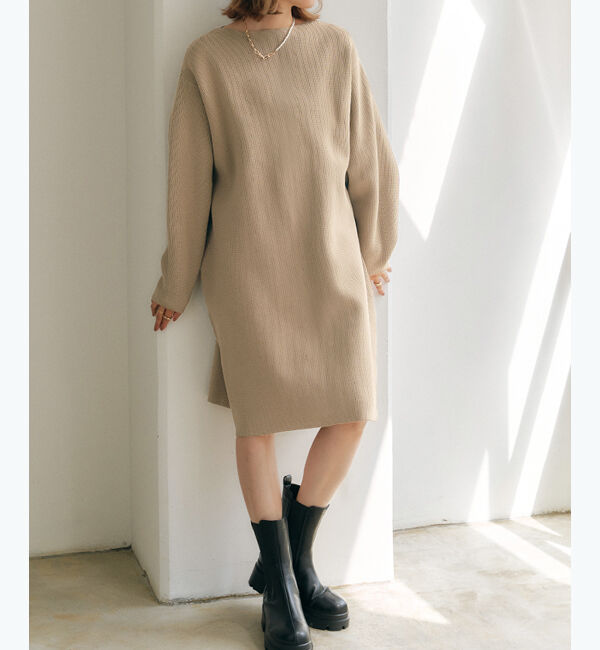 titivate「コクーンシルエットミニ丈ニットワンピース」|ワンピース|グレージュ