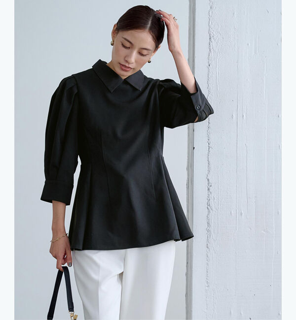 ur's「【星玲奈さんコラボアイテム】2way襟付タックペプラムトップス」|Tシャツ・カットソー|ブラック