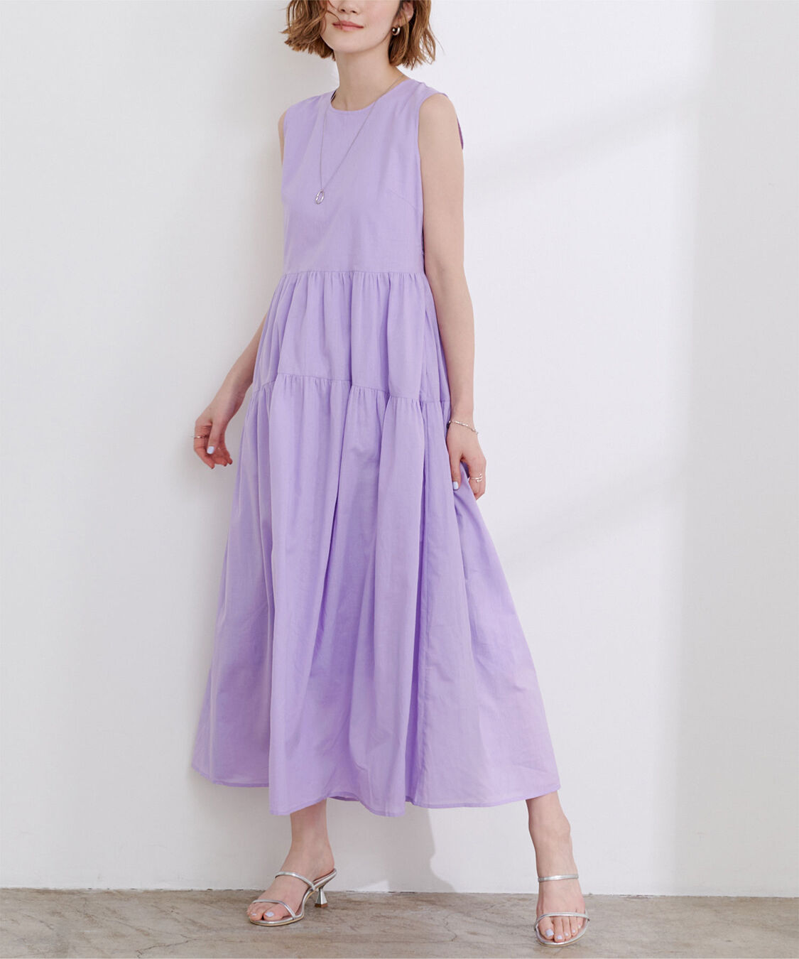 ur's「コットンクルーネックティアードワンピース」|ワンピース|ライトパープル