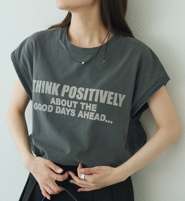  「袖口太糸ステッチロゴプリントTシャツ」|Tシャツ・カットソー|チャコールグレー