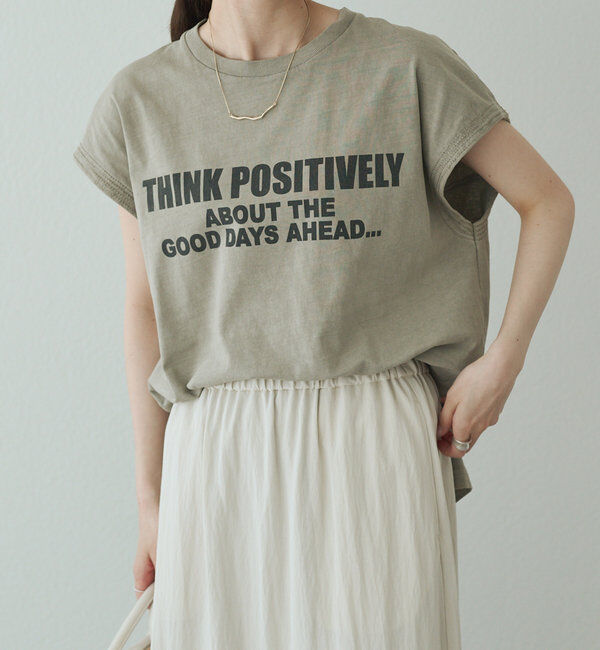  「袖口太糸ステッチロゴプリントTシャツ」|Tシャツ・カットソー|ベージュ