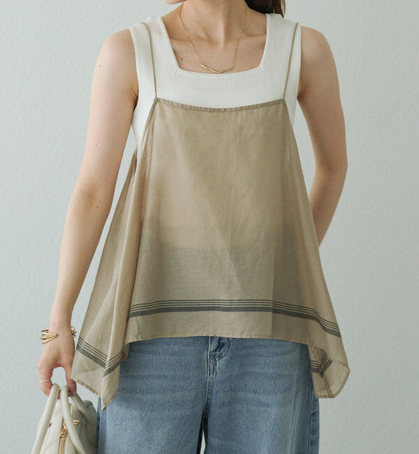 「【25th】パネルコットンラミーキャミブラウス」|キャミソール|ベージュ