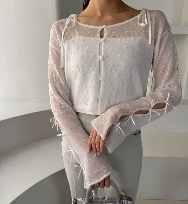  「インナー&times;袖リボンカーデアンサンブル」|ニット・セーター|