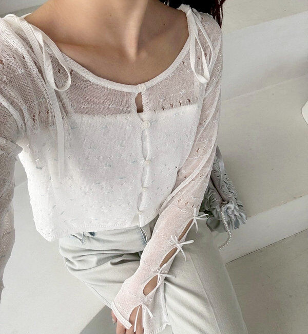  「インナー&times;袖リボンカーデアンサンブル」|ニット・セーター|