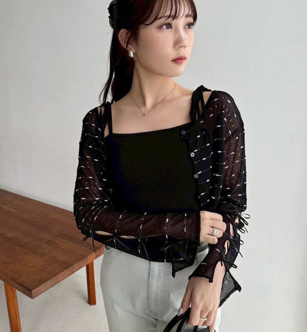  「インナー&times;袖リボンカーデアンサンブル」|ニット・セーター|