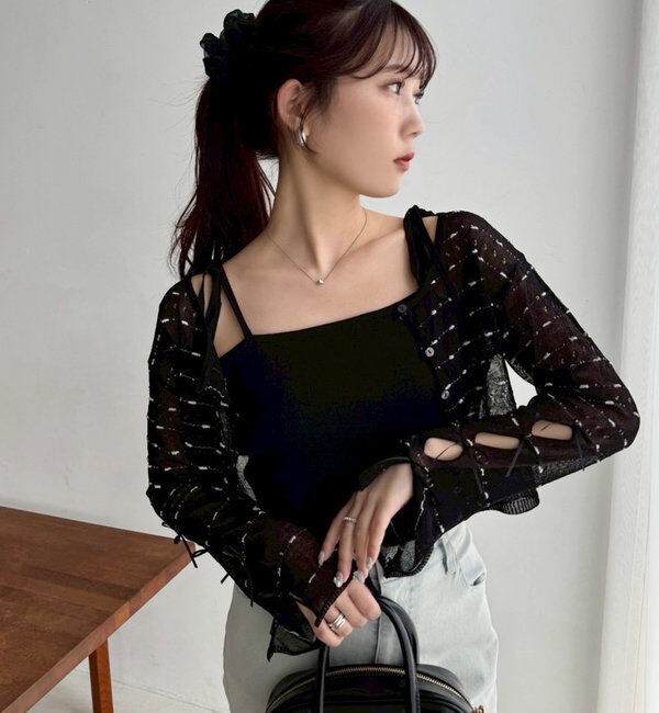  「インナー&times;袖リボンカーデアンサンブル」|ニット・セーター|