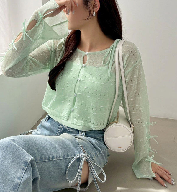  「インナー&times;袖リボンカーデアンサンブル」|ニット・セーター|